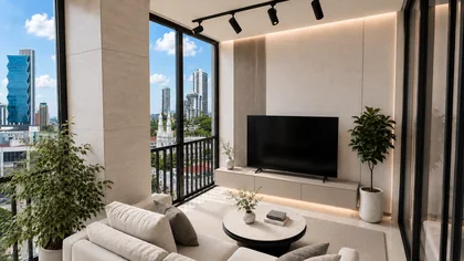 Sala con salida al balcon y vista a la ciudad